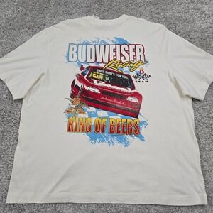 Abercrombie & Fitch Shirt Mens XXL Cream Graphic Budweiser Racing Cars‎